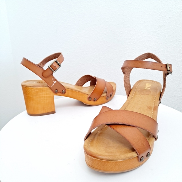 MIA Shoes - Mia Susan platform swedish clog sandals faux wood heel summer ankle strap